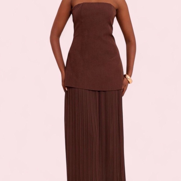 PrettyLittleThing Dresses & Skirts - Pretty Little Thing CHOCOLATE BANDEAU PLEATED CHIFFON SKIRT PANEL MAXI DRESS
